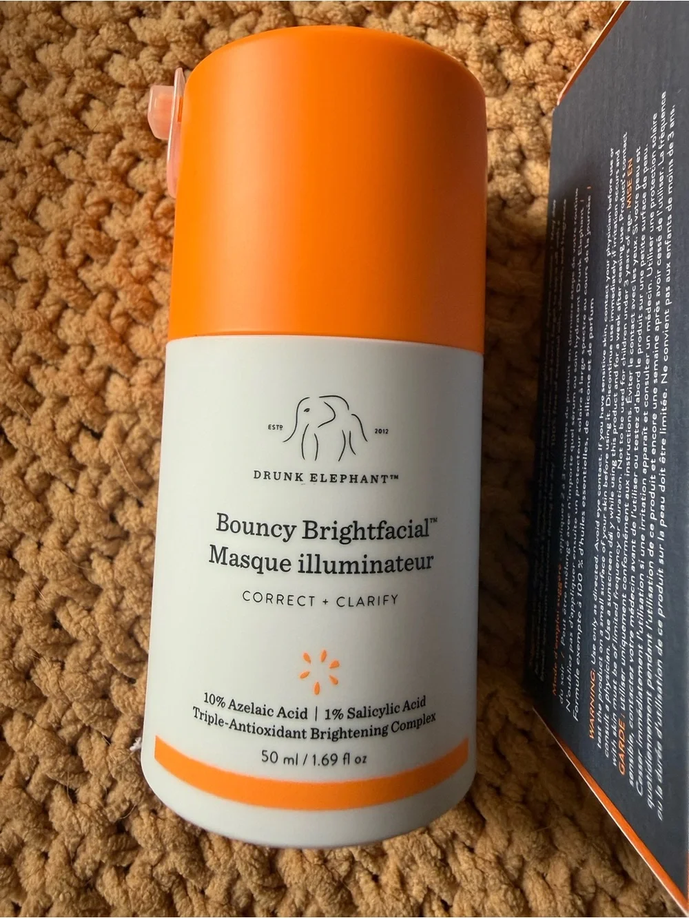 Drunk Elephant Bouncy Brightfacial Masque — Orange & White Packaging